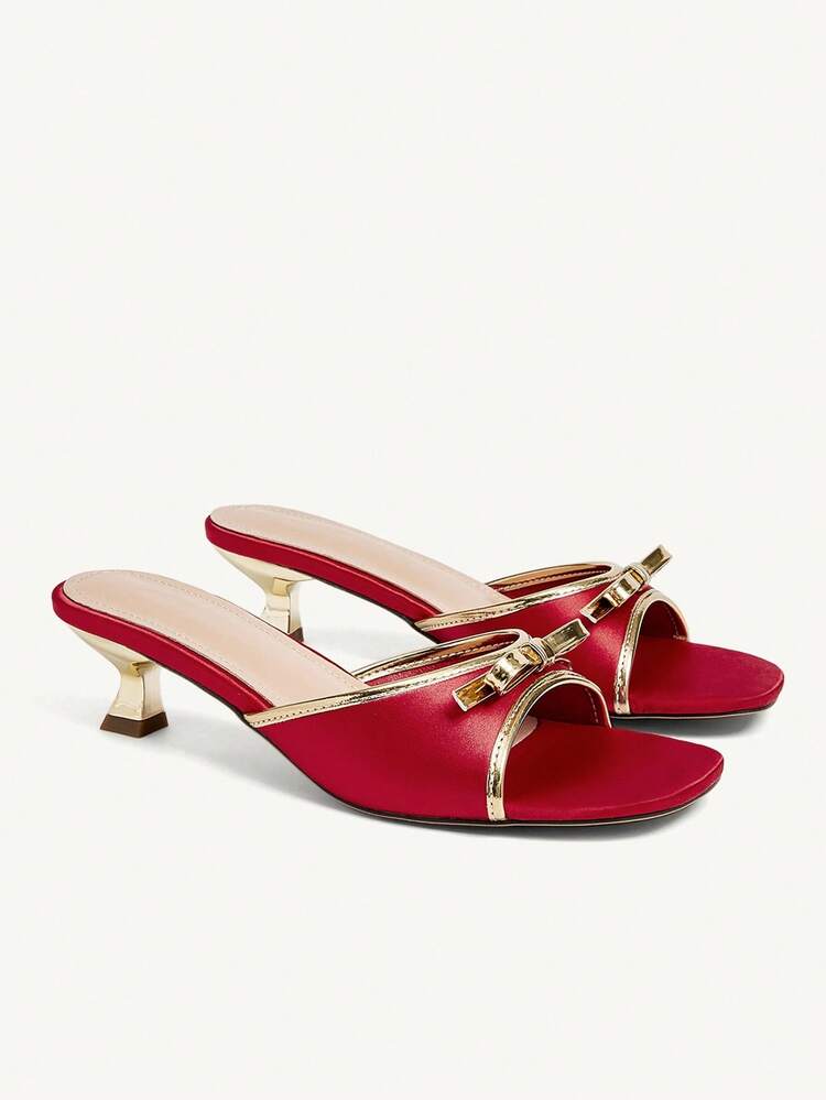 CUCCOO CHICEST Sandalias de tacón alto elegantes con lazo y punta cuadrada, con detalles metálicos, estilo vintage y romántico, adecuadas para ocasiones formales, fiestas, vacaciones (Halloween, Navidad, Acción de Gracias, Año Nuevo, Día de San Valentín)