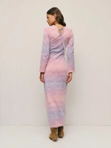 Nöista 渐变色修身长裙，粉色针织和薰衣草色调，长袖，非常适合女性优雅的晚会和正式场合。 - 粉色 - 查看 3