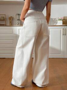 EURMUSE 高腰宽松白色牛仔裤 - 白色 - 查看 2