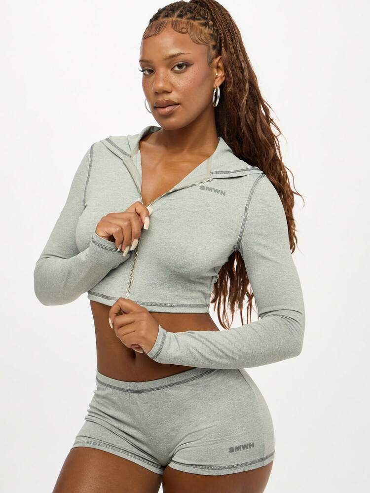 SUMWON WOMEN Cropped Zip Through Hoodie With Contrast Stitching