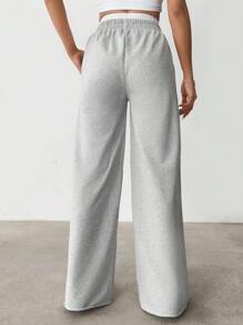 CasuGlow Cotton Drawstring Waist Casual Cut Out Wide Legs Sweatpants - Grey - View 2