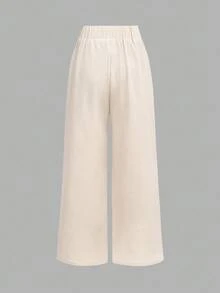 Girlism Apricot Elastic Waist Pleated Loose Fit Pants For Teen Girls, Elegant For Commuting, All-Match & Versatile/Activities/Autumn/Winter/Halloween,Glowmode,Fall,Christmas/Holiday/Festival/Winter,Halloween,Fall,Winter,Autumn,Christmas,Y2k,Summer - Apricot - View 2