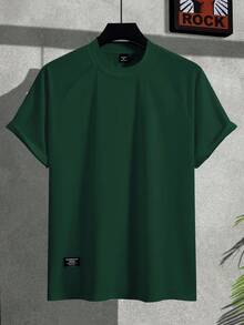 Manfinity Homme Men's Raglan Sleeve Solid Color Round Neck Casual Versatile T-Shirt - Dark Green - View 3