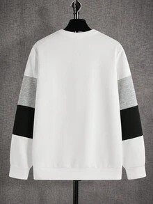 SHEIN 青少年男童休闲圆领长袖撞色卫衣，宽松版型，适合春、夏、秋、冬穿着，居家及上学皆宜，白色上衣 - 白色 - 查看 2