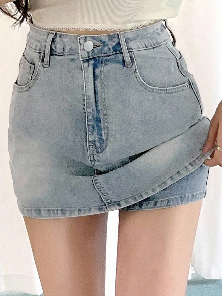 Women's Fashion Casual Everyday Versatile Denim Skort With Pockets