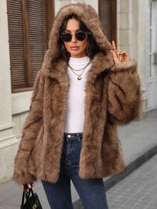 EMERY ROSE Women's Solid Color Long Sleeve Open Front Loose Faux Fur Jacket Winter Coats For Women Winter Clothes For Women Going Out,Fall