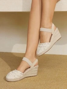 Styleloop Women's Wedge & Platform Woven Slip-On Shoes, Bohemian Style For Summer Outfit - Beige - View 3