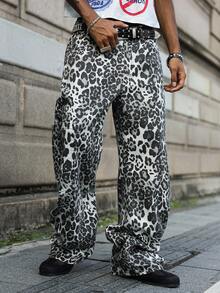 PAVTROS Manfinity Streetrush Fashionable Loose Fit Leopard Print Distressed Jeans, Casual American Style For Autumn - Multicolor - View 6