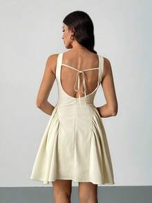 SHEIN Tall Váy mini trơn không tay dành cho nữ, thời trang cho mùa xuân, hè, thu, đông, thích hợp mặc nhiều lớp, dự tiệc, hẹn hò - Màu be - Xem 2