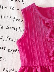 SHEIN Playful Pals Baby Girl Blue Round Neck Sleeveless Top Elastic Waist Sweet Suitable For Outdoor Wear - Hot Pink - View 6