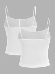 SHEIN Girlism Dozemod Tween Girl Tween Girl 2 件简约褶饰吊带背心文胸套装 - 白色 - 查看 2