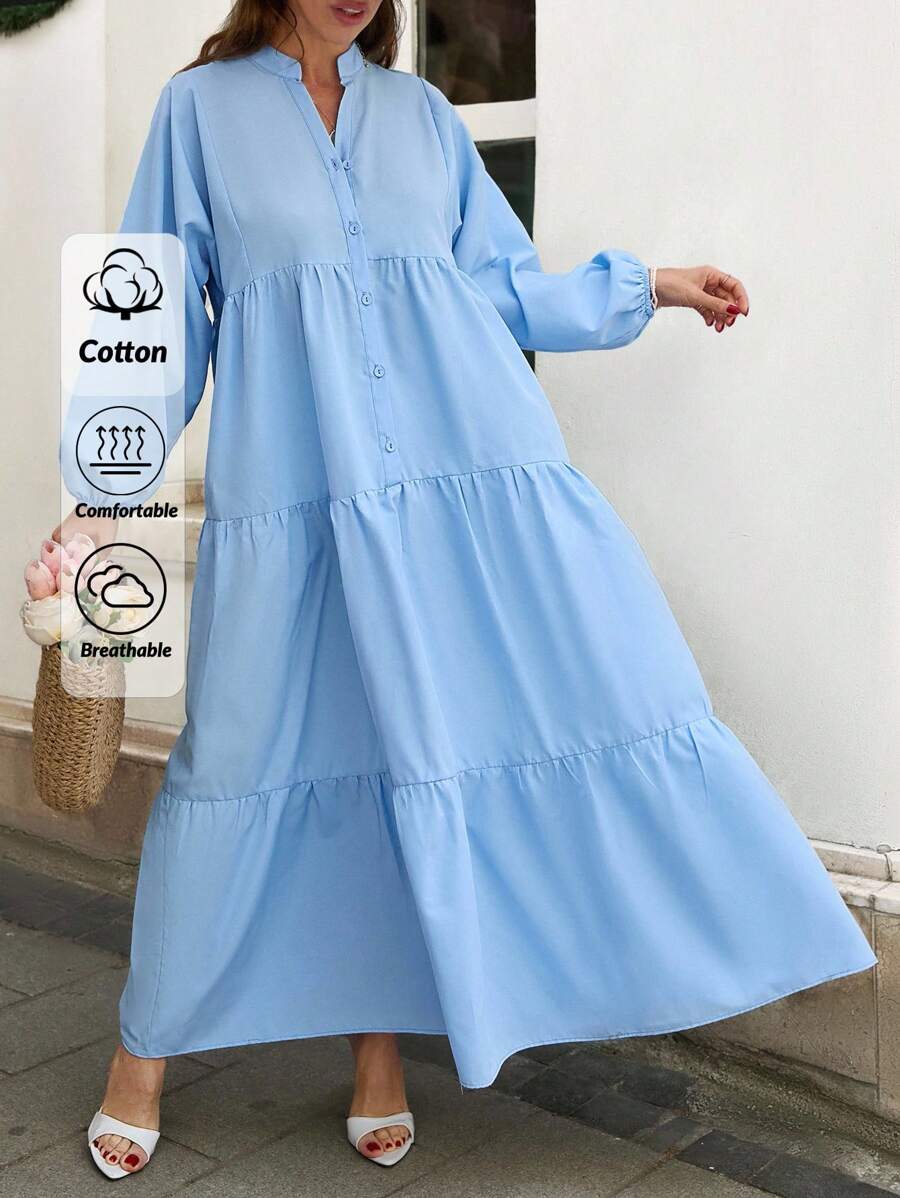 EURMUSE Leisure Solid Color Lantern Sleeve Dress Spring Dresses For Women - Baby Blue - View 1