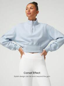 GLOWMODE Mỗi ngày Lông cừu Áo nịt ngực Hiệu ứng Dây kéo Quần skinny Ống cổ Áo nỉ Hằng ngày Đồ ngủ - Màu xanh nhạt - Xem 4