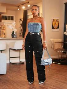 BamGleam 性感嘻哈女式直筒牛仔裤