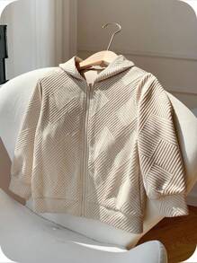 SHEIN 1pc Young Boys' Casual College Style Textured Fabric Zip Up Jacket, Suitable For Autumn And Winter School Fall - Apricot - View 5