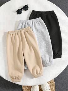 SHEIN 3条装男女宝宝可爱加厚弹力腰裤，中性婴儿运动裤，多件装百搭，秋冬季男宝宝运动裤，男宝宝保暖裤，男宝宝冬季裤 - 彩色 - 查看 2