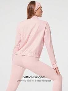 GLOWMODE 吸汗速干立领运动长袖夹克，带隐藏口袋和拇指孔，日常休闲 - 淺粉色 - 查看 2