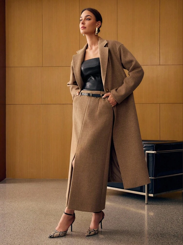 WOOL SLANT POCKET SKIRT