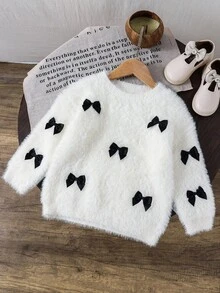 Emery Rose Kids Emery Rose Kids Dziewczęcy sweter w jednolitym kolorze ze stójką i kokardą 3D - Biały - Zobacz 2
