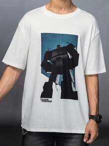 Transformers X SHEIN 男式机器人图案圆领短袖T恤 - 白色 - 查看 3