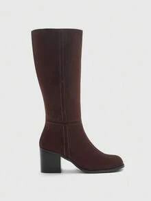 CUCCOO BIZCHIC Women's New Fashion Commuter Casual Lace-Up Buckle Thick Heel British Rider Motorcycle Mid-Calf Boots - Brown - View 2