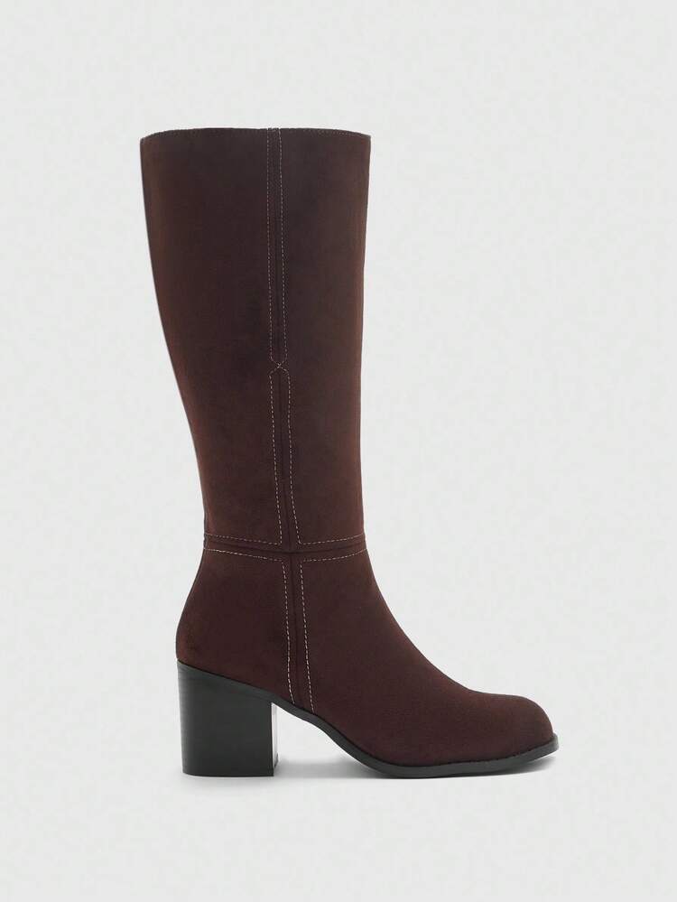 CUCCOO BIZCHIC Women's New Fashion Commuter Casual Lace-Up Buckle Thick Heel British Rider Motorcycle Mid-Calf Boots