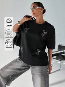 SHEIN Bộ 2 món gồm áo croptop và quần ống đứng. - màu đen - Xem 1