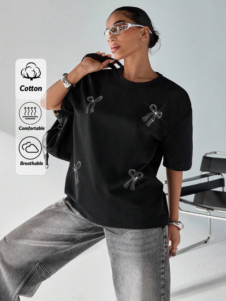 SHEIN Bộ 2 món gồm áo croptop và quần ống đứng. - màu đen - Xem 1