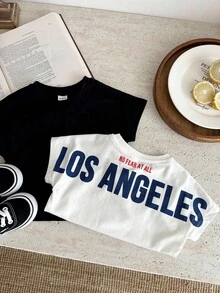 SHEIN 2pcs/Set Baby Boy Summer Casual Classic Solid Color & Big Letter Pattern Knit Short Sleeve T-Shirt Sets - Multicolor - View 6