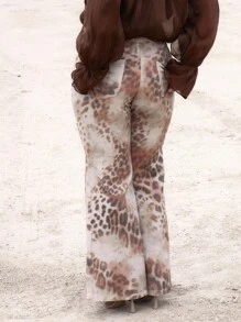 MUSERA 加大码印花修身喇叭牛仔裤，可爱假日优雅性感场合节日曲线魅力 - 彩色 - 查看 4