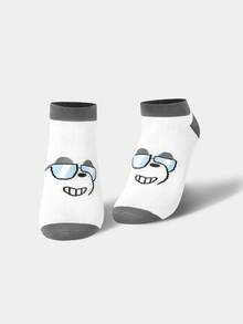 We Bare Bears X SHEIN 1 Pair Women's Funny Cartoon Pattern Contrast Color Ankle Socks