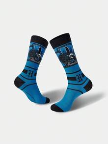 HARRY POTTER X SHEIN 1双女式条纹字母图案拼色及膝袜