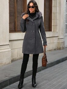 EMERY ROSE 女士时尚连帽大衣，秋冬季女式外套 - 灰色 - 查看 6