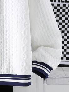 Chaqueta universitaria con textura y patrón de letras para adolescentes, adecuada para estilo casual y universitario en otoño e invierno - Blanco - Ver 3