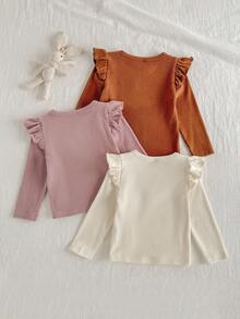 Loomiva 3 قطع ملابس علوية طويلة الأكمام للأطفال البنات مطرزة بحرف، نمط ، وشمس، قطن ناعم مناسب للخريف/الشتاء، للداخل والخارج - متعدد الألوان - مشاهدة 2