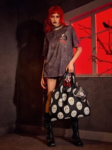 WB Horror X SHEIN 1 Túi mua sắm gấp gọn in hình mặt nạ hoạt hình, Túi tote có túi đựng kèm theo Túi có dây xích hạt, Có thể treo trên ba lô, Mặt nạ bóng chày, Halloween, Túi Halloween hoàn hảo cho bữa tiệc sang trọng kết hợp với trang phục Halloween, Quà tặng Halloween tuyệt vời nhất cho phụ nữ - Nhiều màu - Xem 4