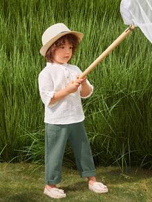 SHEIN 男童休闲百搭字母刺绣裤 - 綠色 - 查看 8