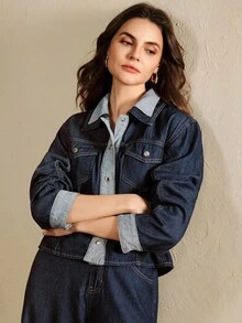 Anewsta 女式蓝色美式拼布修身牛仔裤 - 藍色 - 查看 7