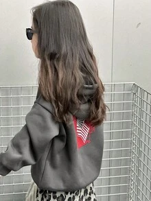 DAZY Young Girls Hooded Street Style Casual Korean Sweatshirt Graphic Hoodies Girls - Dark Grey - View 6