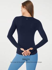 GLOWMODE Merino Wool Envelope Collar Long-Sleeve Tee - Navy Blue - View 6