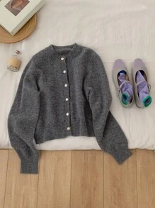 DAZY Women Solid Color Front Button Long Sleeve Casual Knit Cardigan,Long Sleeve Tops,Fall Clothes - Grey - View 4