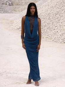 MUSERA 极致深V领蕾丝内衬亮片针织长裙，适合夜晚外出、生日等场合，优雅迷人，也是夏季假期毕业典礼的理想之选。 - 彩色 - 查看 5