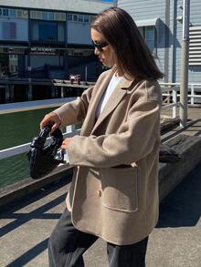 DAZY Women's Loose Mid-Length Overcoat, Autumn/Winter - Khaki - View 4