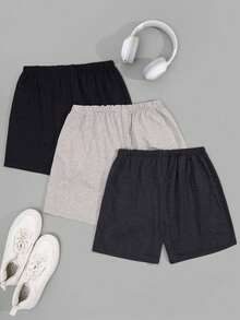 RueChic Women 3 Packs Multicolour Fake Drawstring Detail Homwear Shorts Set - Multicolor - View 2