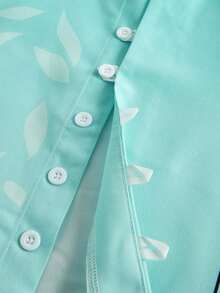 Manfinity RSRT Men Gradient Plant Print Stand Collar Long Sleeve Shirt, Men Mint Green Ombre Shirt, Fall - Lime Green - View 4