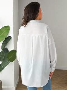 RueChic Beaded Star Decor Drop Shoulder Shirt - White - View 2