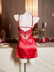 SilkySpell Sexy Deep V-Neck Lace Backless Nightgown, Fashionable & Comfortable - Burgundy - View 4