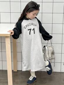 DAZY Váy dài vừa phải họa tiết khối màu phong cách Hàn Quốc cho bé gái mùa thu đông - Xám - Xem 6