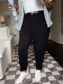 Dripcurv 大码女式黑色七分牛仔裤，适合所有季节，简约休闲，复古风格，百搭日常牛仔裤，是新年穿搭的完美之选。 - 黑色 - 查看 5