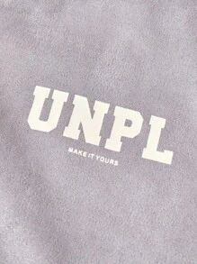 SHEIN 1 件男童休闲灰色字母印花棒球夹克，常规厚度，日常穿着，秋季 - 淺灰色 - 查看 9